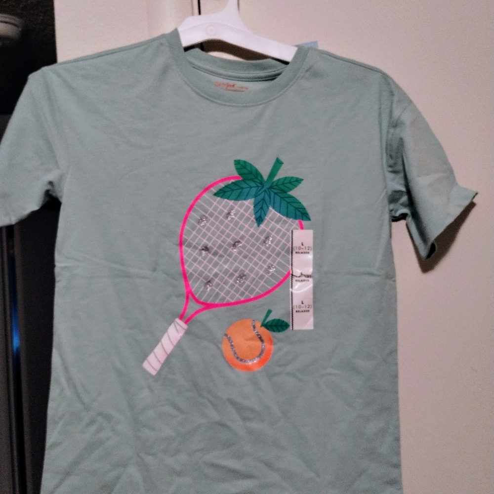 Cat &Jack Girl  Green Graphic T-Shirt Size 10/12